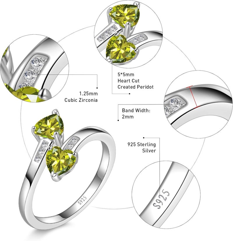Yaresul 1CT Adjustable Women Heart Ring 925 Sterling Silver Birthstone Rings for Women Promise Ring for her Simulated Gemstone Statement Stackable Band Width 2mm Open Size 5~9 - Image 4